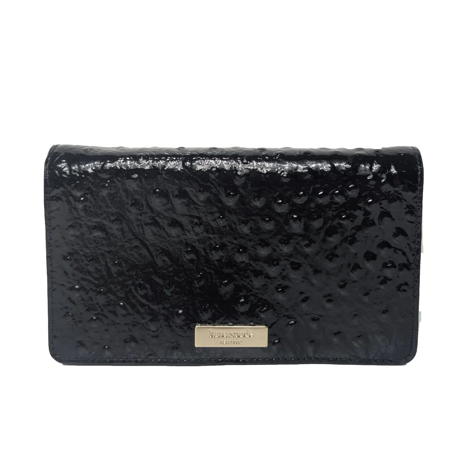Kate Spade Women's Glossy Black Patent Leather Slim Crossbody Clutch Wallet - Multiple Card Slots, Chic Evening Accessory for Holidays