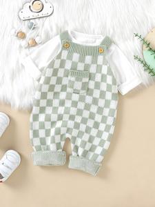 baby's plaid print button pocket sweater jumpsuit without tee, cute casual sleeveless knitting jumpsuit for infant toddler warmer, newborn baby summer clothes for daily wear, baby clothing, bodysuit underwear, baby clothes girl