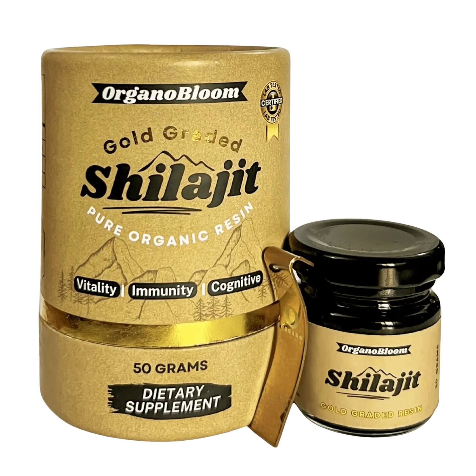 OrganoBloom Pure Himalayan Shilajit Gold 50 G - Organic Resin with Fulvic & Humic Components for Vitality Immunity & Cognitive Health