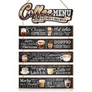 6-Piece Wooden Menu Sign Set, Fun Sayings Decorative Plaques, Wall Art for Restaurant Home Living Room Coffee Shop Kitchen