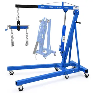 4400 LBS Engine Hoist with Leveler, Heavy Duty Alloy Steel Folding Cherry Picker Engine Hoist, Ease of Assembly 2 Ton Engine Hoist for Workshop Warehouse Garage