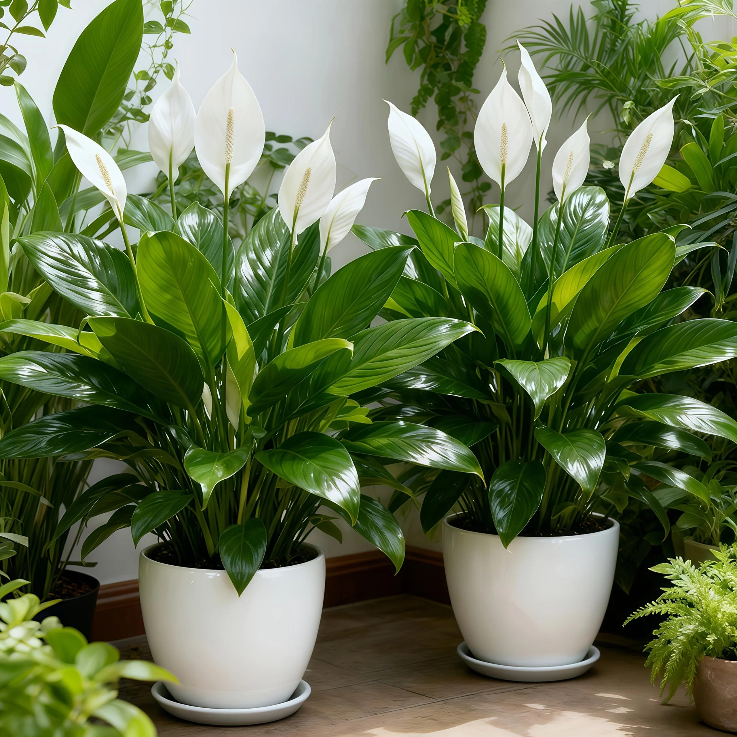 Low-Maintenance Artificial & White Peace Lily Flowers with Green Leaves - Realistic Outdoor Plant Suitable for Home
