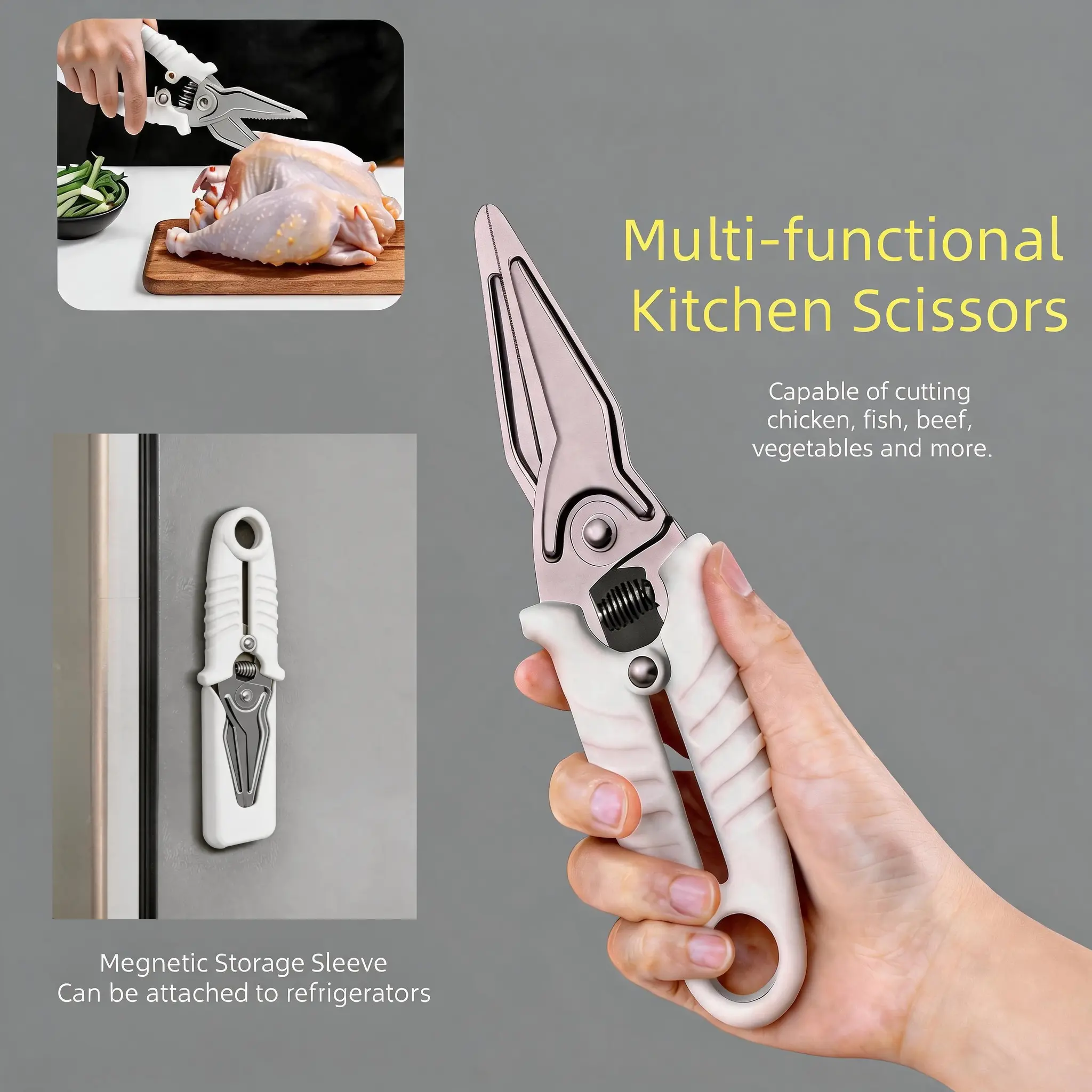 Stainless Steel Kitchen Shears, Sharp Meat Scissors, Heavy Duty Poultry Shears, Cooking Scissors for Food, Chicken Bones, and Turkey