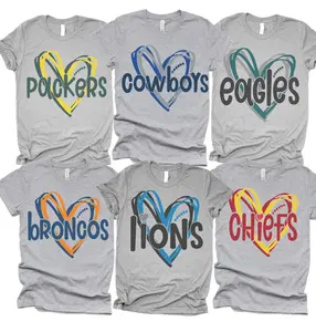 Football Heart Graphic Tee Heather Gray Unisex Doodle Heart Tshirts Team Sports Football Crewneck T-Shirts