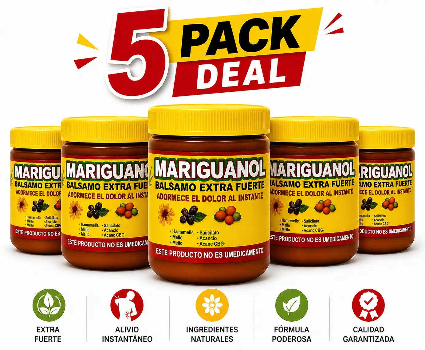 (5 pack) VIRAL Mariguanol Reforzado Extra Fuerte Massage Gel Balm – 125g Jars – External Use Only – Relaxing Massage Formula for Everyday Use – Ideal After a Long Day of Work or Activity