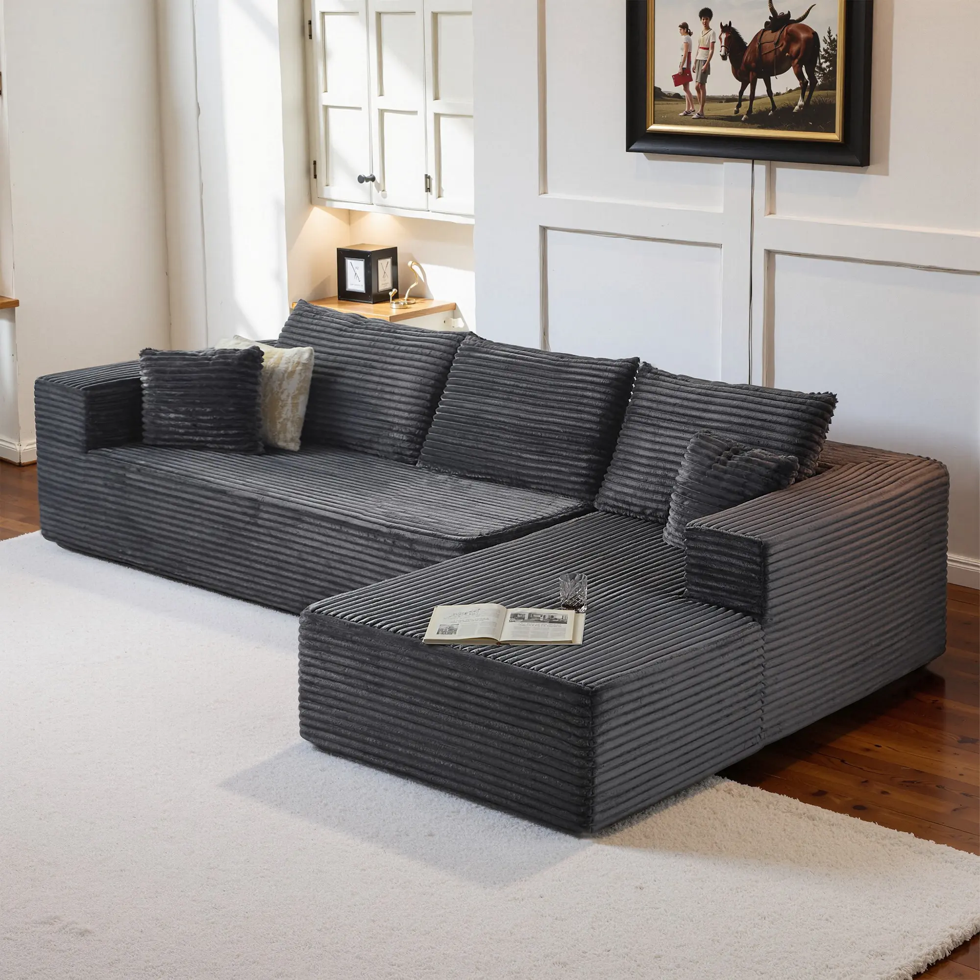 108 Inch Boneless Couch Vacuum Compressed Sofa No Assembly Required Memory Foam Sectional for Living Room Modern Space-Saving Modular L-Shaped Set