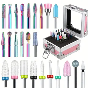 Professional Nail Drill Bit Tool Set for Acrylic & Gel Nails, Tungsten Carbide Ceramic Bits, Salon Quality, Includes Storage Box