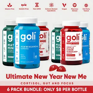 6 Bottles of Goli New Year New Me Bundle:Ashwagandha KSM-66 & Vitamin D2, AppleCider Vinegar & Vitamin B12, Matcha Mind &Cognizin Edible Supplement