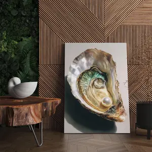 [sale off up to 40%] [Frame Canvas] Oyster Shell With Pearl Canvas Print, Coastal Wall Art, Preppy Room Decor, Nautical Kitchen Art, Neutral Ocean Painting Beach House