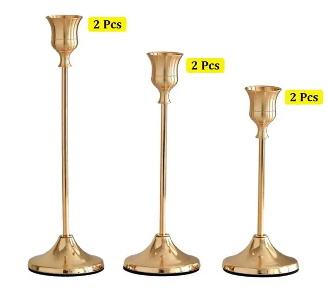 6-Piece Vintage Metal Decorative Ornamental Candlestick Holders for Table, Fireplace, Party, Housewarming Gift