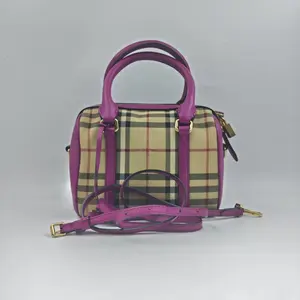 Pre-owned BURBERRY h9 Boston Pillow Handbag Shoulder Crossbody Bag Classic Plaid and Purple 61885
