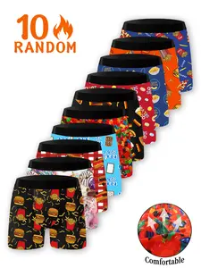 Men's Underwear Set, 10-Pack Random Food Prints, Comfortable Soft Shorts, Tight-Fit Design, Casual All-Over Printed Style, Daily Casual Underwear, Underwear Boxer