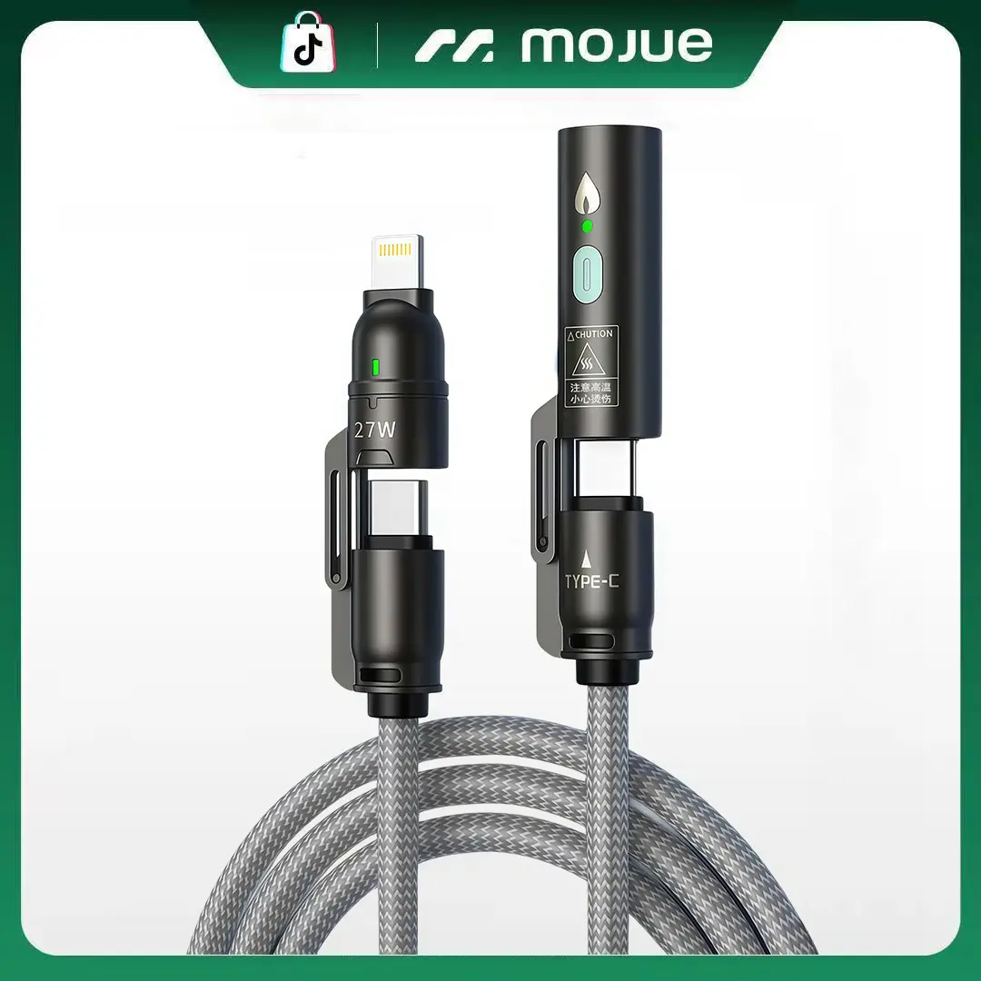 Smart 240W Coil Ignition Fast Charging Cable – 3-in-1 USB-A/Lightning + Dual Type-C, 5FT Nylon Braided, Supports Fast Charging for MacBook, iPhone 16/15/14/13, Android & More, 480Mbps Data Transfer, Universal & Portable