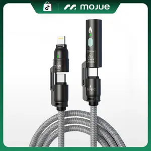 Smart 240W Coil Ignition Fast Charging Cable – 3-in-1 USB-A/Lightning + Dual Type-C, 5FT Nylon Braided, Supports Fast Charging for MacBook, iPhone 16/15/14/13, Android & More, 480Mbps Data Transfer, Universal & Portable