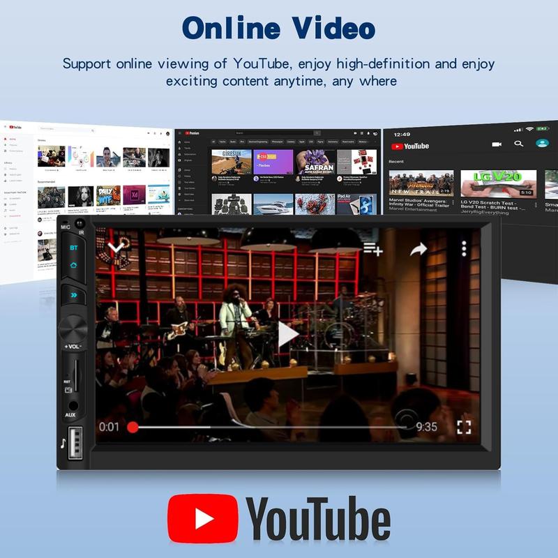 Double Din Wireless Carplay Android Auto Car Stereo, 7” IPS Touch Screen Car Audio Receiver with YouTube Video Playback, WiFi GPS FM Bluetooth Hands-Free, Mirror Link, Backup Camera, EQ, USB/AUX/SWC, MIC, Father's Day Gift