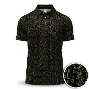 Funny Golf Beer Equipment Pattern Polo Shirt for Men – Drinking Golf Shirt with Accessories Print, Humor Golfer Gift for Dad Husband
