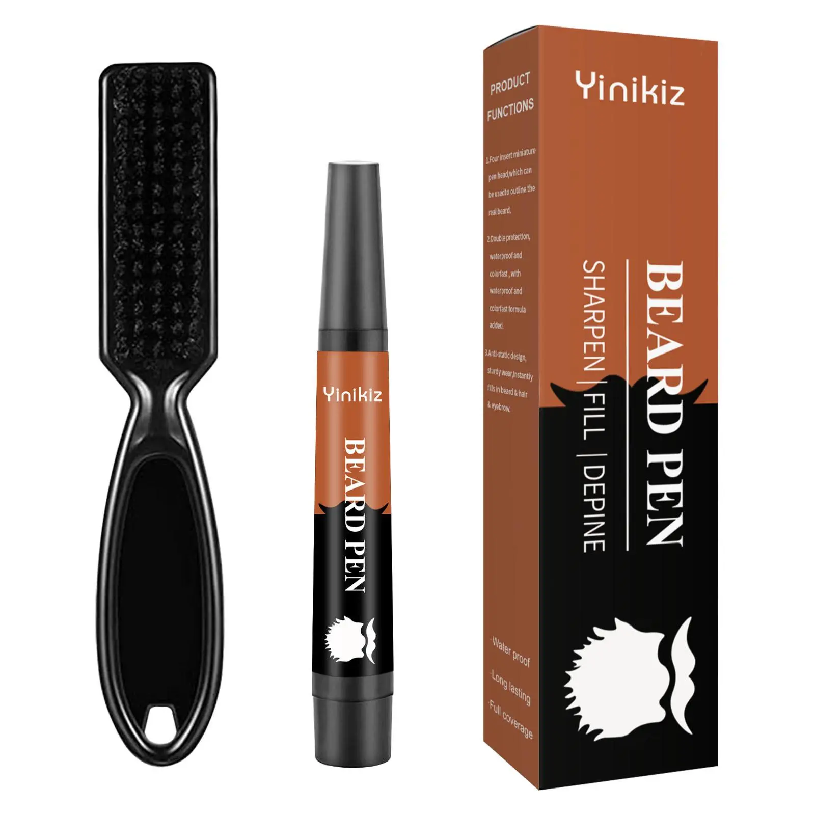 2PCS Beard Filler Pen & Brush Kit for Men - Styling, Touch-Up, and Volumizing Care, Beard Care Accessories, Beard Styling Tools