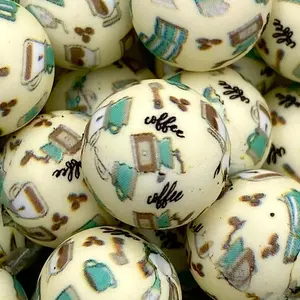 Coffee Time is All the Time 15mm Printed Silicone Beads Diy Beading Accessories