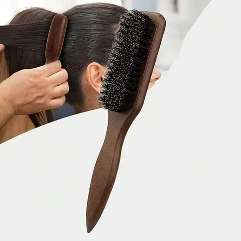 Pig Bristle Hair & Beard Brush (Unisex) - Fragrance-Free Professional Barber Styling Brush, Suitable for Thick/Thin Hair, Ideal for Fade Haircuts, Hair Clipper Cleaning & Sleek Back Styling, Must-Have for Back-to-School, Travel & Vacation