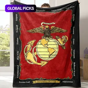 U.S. Marine Corps Emblem Pattern Blanket, 1 Count Soft Warm Throw Blanket with Storage Bag, Air Conditioning Room Blanket, Comfortable Nap Blanket for Home & Office