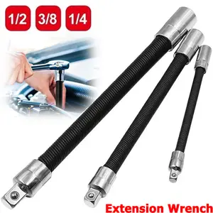 3-Piece Flexible Socket Extension Bar Set, 1/2"-1/4"-3/8" Shaft Drive, 10"-8"-6" Lengths, Standard Hand Tool Socket Set for Hardware Repairs