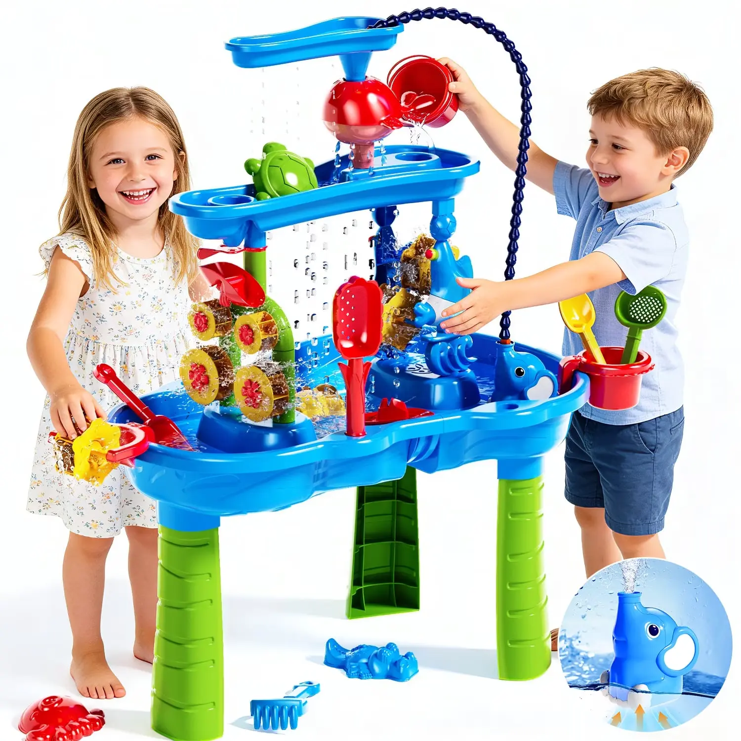 3-Tier Kids Sand Water Table for Beach, 39PCS Activity Sensory Play Table Toys for Toddlers, Water Activity Tables Summer Gift Toys for Outside Backyard