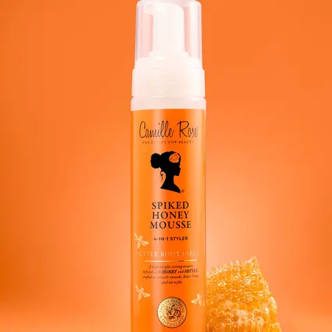 Camille Rose Spiked Honey Mousse 4-in-1 Styler, 8 oz, Hair Styling Mousse with Honey & Nettle Root, Moisturizing & Texture Definition, for Curly, Wavy & Natural Hair