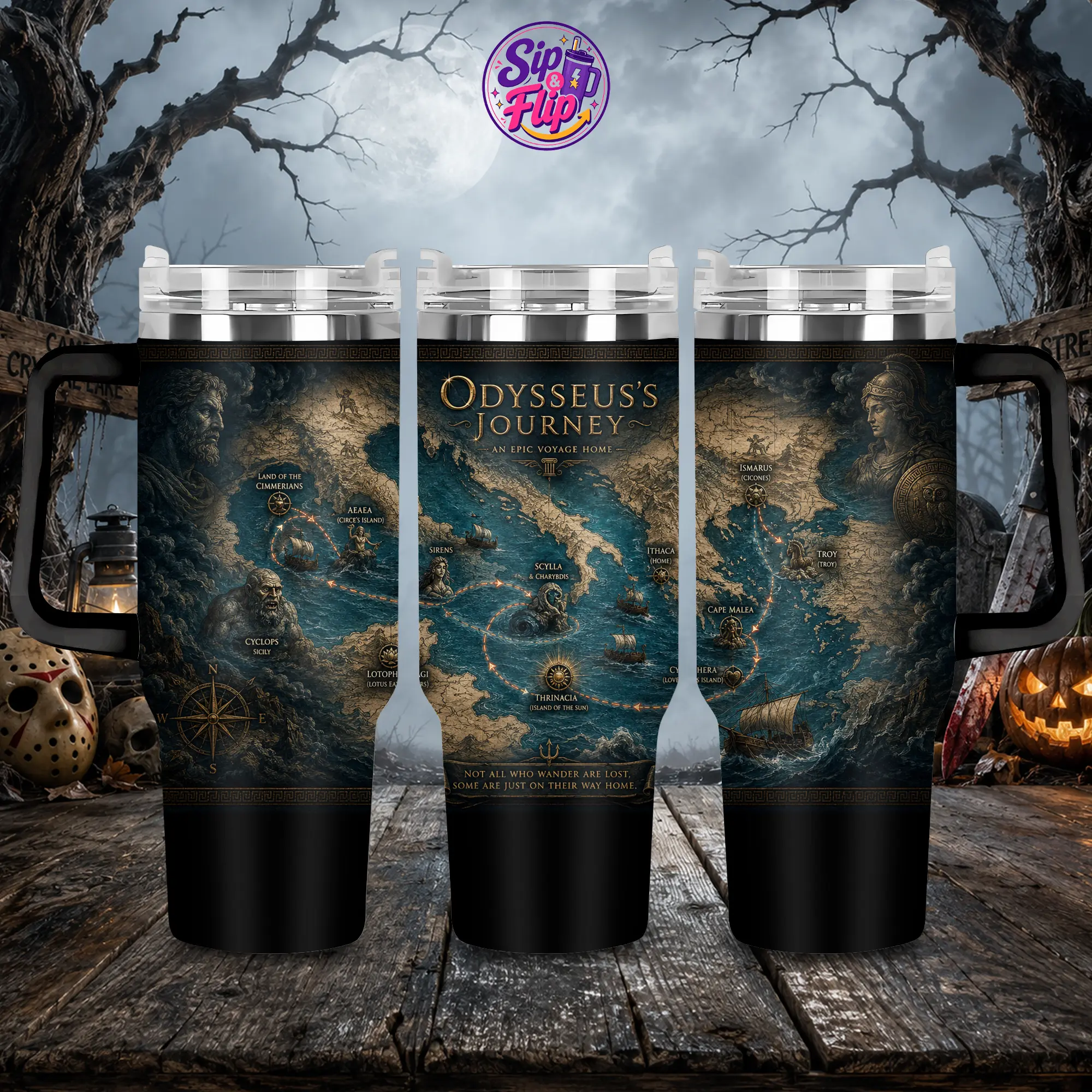 Odysseus Journey The Odyssey 2026 40oz Tumbler with Handle and Straw, Greek Mythology Epic Movie Insulated Stainless Steel Travel Mug, Odysseus Heroic Journey Cup, Ancient Greece Adventure Fan Gift, Cinematic Mythology Drinkware
