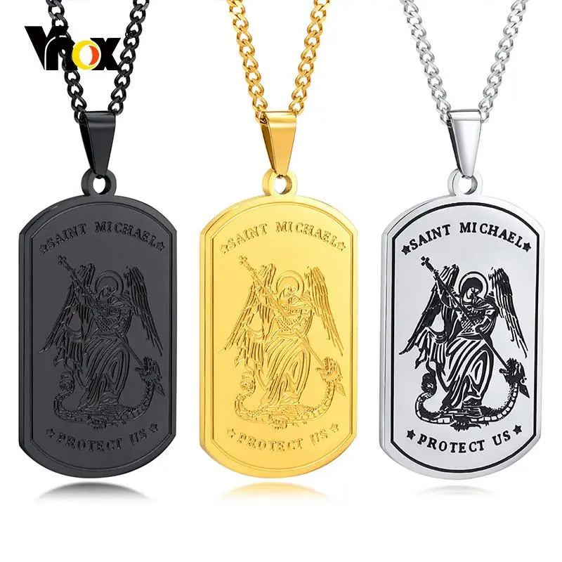 Vnox Michael St Christopher Necklaces for Men, Angle Saint Micheal Amulet Pendant, Faith Protection Jewelry