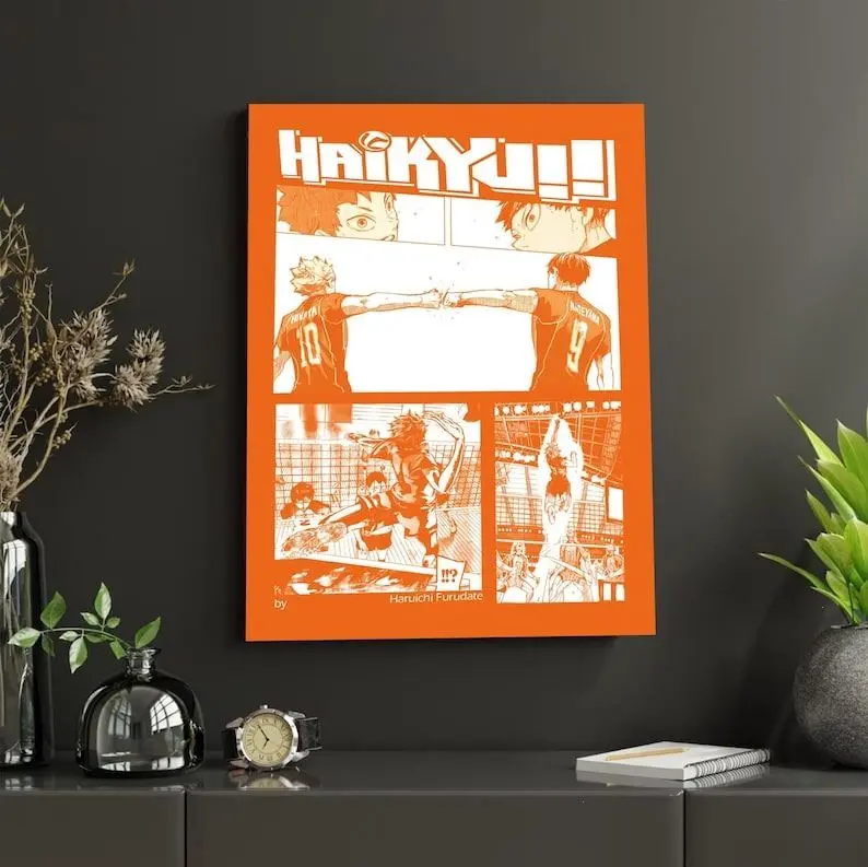 Haikyuu Anime Hinata & Kageyama Volleyball Team Black-and-White Photo Print Poster with Mount, Photo Paper Home Decor, Wardrobe & Bathroom Wall Decoration, Clean Gently with a Dry Soft Cloth, Available for Worldwide Shipping N01