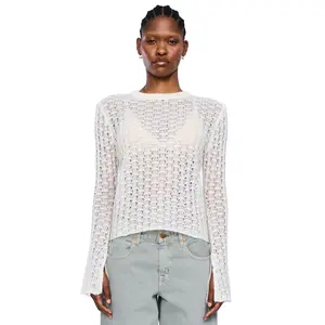 VIAVIA Pointelle Sweater in Almond White