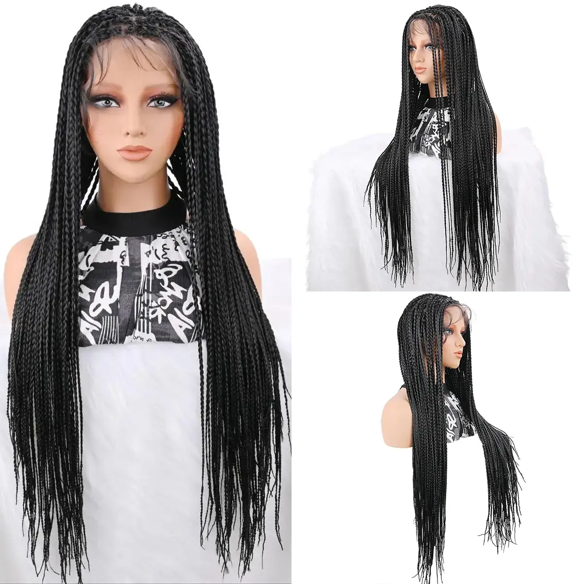 30 40 Inch Crochet Braided Wigs Synthetic Hair Full Lace Wig Premium Ultra Long Crochet Braided Wigs for Women Hand Made Braids Black Color Wig for Stylish Looks and Versatile Uses Average Cap Size (22-22.5 Inches) 480-520 Grams(1.06LB-1.15LB) , Female