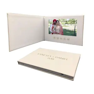Custom Linen Material 7 inch 10 inch IPS Screen Digital Card Video Brochure Wedding Motion Video Book Digital Touch sensor light