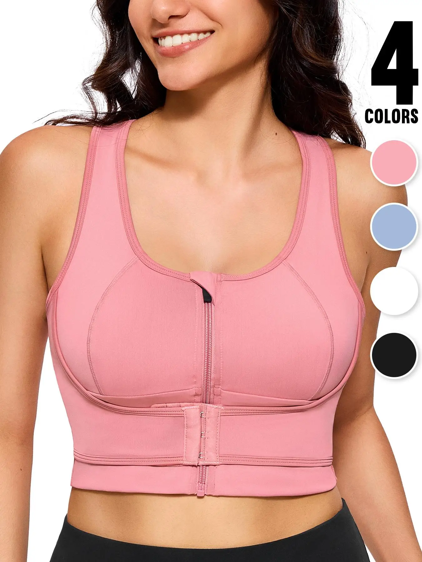 Women's Solid Zip Front Sports Bra, Breathable Comfortable High Stretch Sports Bra, Gym Clothes, Ladies Sportswear for Indoor Outdoor Wear Valentine's