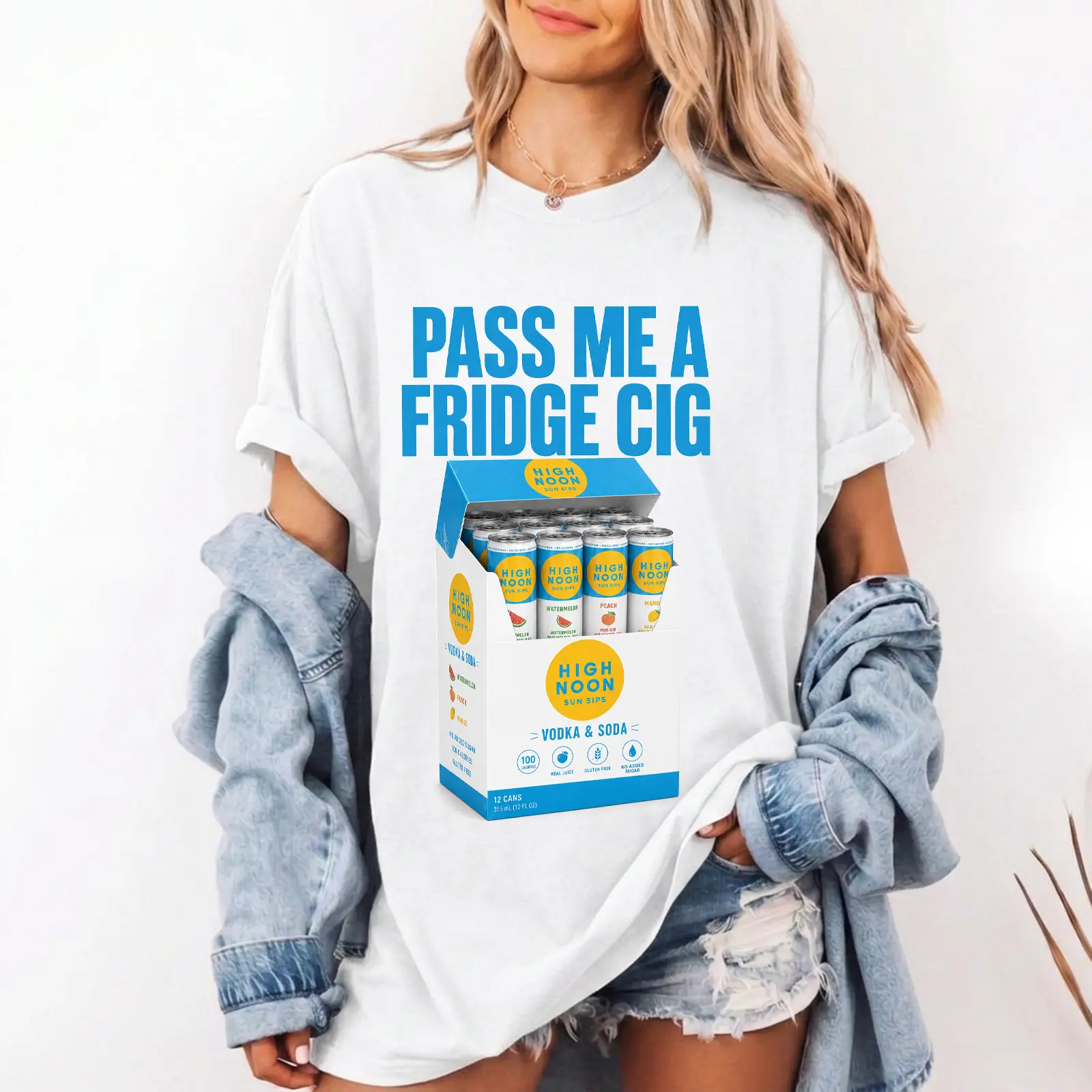 High Noon Vodka & Soda Cigarette Pack Parody T-Shirt, Funny PASS ME A FRIDGE CIG Shirt, Beach Girl Summer Meme Graphic Tee