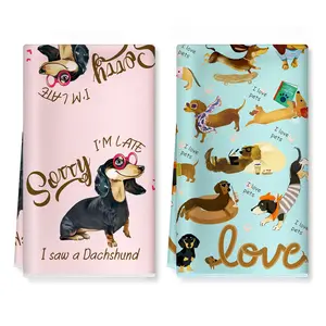 Funny Dachshund Dogs Kitchen Towels, Soft Absorbent Hand Towel 16 × 24 Inch, Thick Dish Cloth for Party Anniversary Holiday Decoration Housewarming Gifts