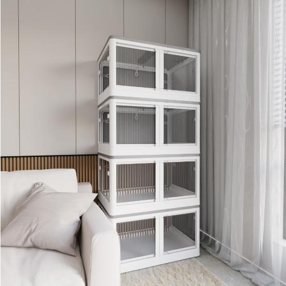 Set of 4 transparent stackable storage boxes, suitable for various applications Collapsible Multifunctional Bins