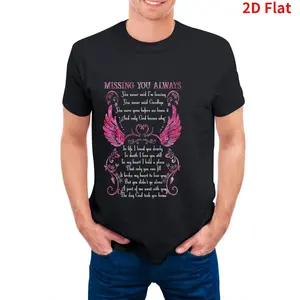 Missing You Men's Memorial T-Shirt - Black Cotton Blend, Short Sleeve, Crew Neck with  Angel Wings Design - Machine Washable, Ideal Gift for Loved Ones, Memorial Keepsakes, PLUS SIZE, Remembrance Appa