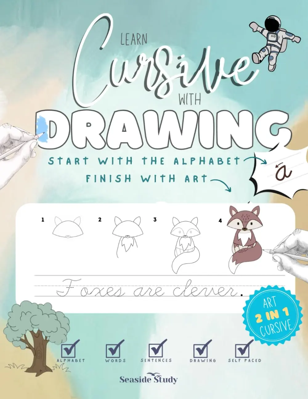 Learn Cursive with Drawing: Alphabet and Word Tracing Practice for ElementaryKids, Sketch Lettering Cursive and Penmanship Writing Drills Workbook