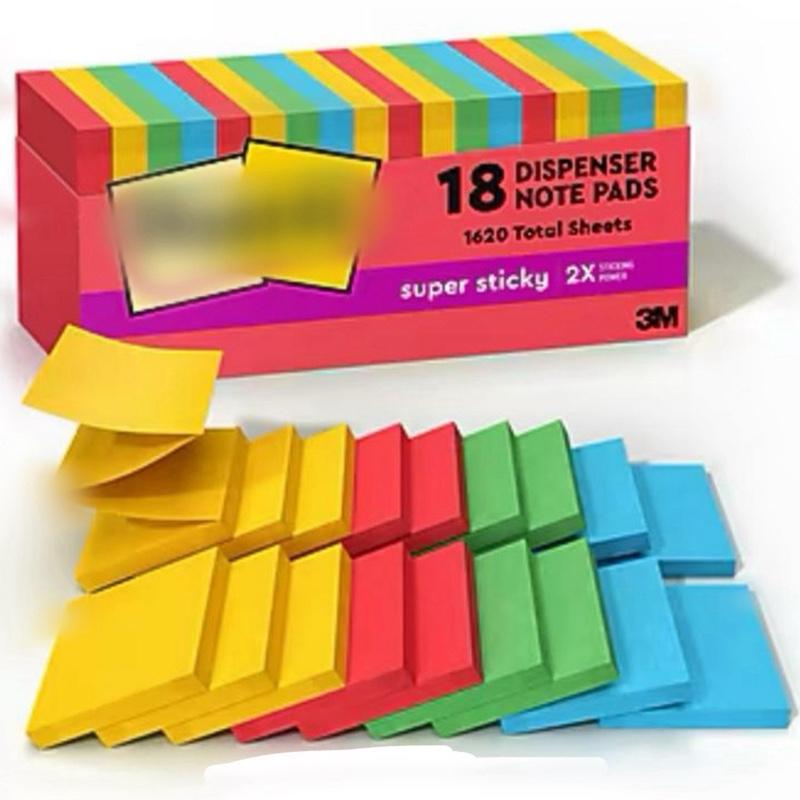 Super Sticky Note Pads 18 Pack 1620 Total Sheets 2X Stronger Dispenser Notes in Assorted Colors for Organized Notes