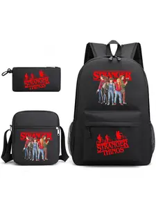 3pcs School Backpack for Men Women Lightweight College Backpack with Laptop Compartment Stranger Things Backpack Pencil Case Crossbody Bag for Teenagers Kids Sports Travel