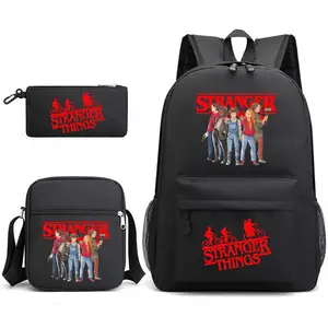 3pcs School Backpack for Men Women Lightweight College Backpack with Laptop Compartment Stranger Things Backpack Pencil Case Crossbody Bag for Teenagers Kids Sports Travel