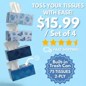Newly Launched: 2 in 1 Tissue Box with Built-In Trash Can - 4 Pack - Keep your Car or Desk Clean Instantly!