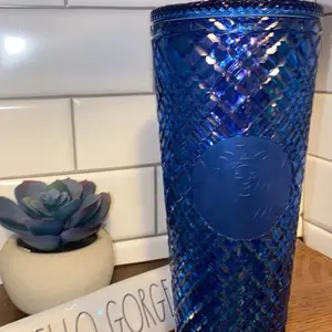 New Starbucks Dark Blue 24oz Cold Drink Cup Diamond Studded Holiday Azure Drinkware Tumbler Portable