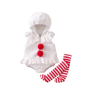 Baby Halloween Costume Crown/Black Cat Sleeveless Hood Zip Up Romper Long Socks Party Clothes