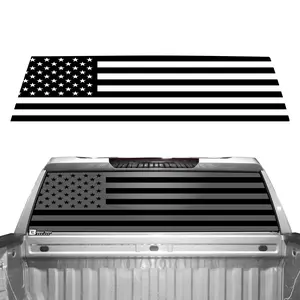American Flag Rear Window Decal for Chevy Silverado GMC Sierra 2019-2026 – Precut Matte Black Vinyl
