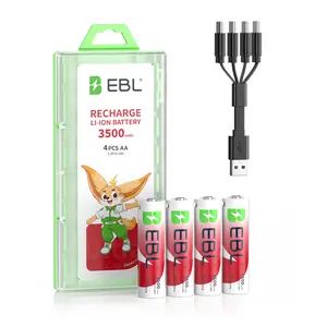 EBL USB-C Rechargeable AA Batteries 4-Pack | 3500mWh High Capacity, 2-Hour Fast Charge, 1600+ Cycles