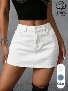 Women's Denim Short Skirt, Button Non-Elastic Fit Pure Cotton Lightweight Breathable A-Line Flare Skirt, Casual Elegant Chic Fashion, Y2K Cool Style, baddie, Summer Streetwear, Aesthetic Fashionable Skirt