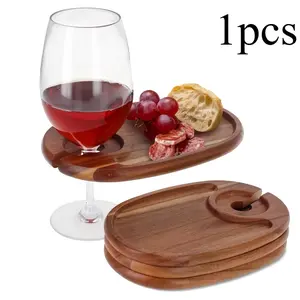 Acacia tree red wine appetizer plate, wooden plate with wine glass holder, small cheese cold meat platter, perfect for housewarming birthday party, oval shape, suitable for all seasons