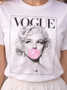 Retro Marilyn Monroe Vogue Styles T-Shirt, Marilyn Bubble Gum Graphic Tee, Aesthetic Y2k Shirt, Minimalist Fashion Womens Tee